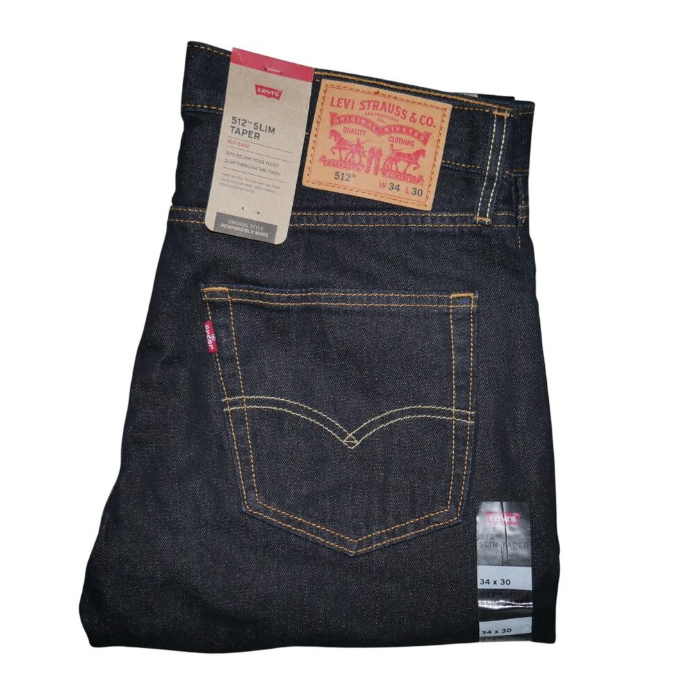 Levis 512 Men's Size 34x30 Dark Wash Jeans Denim Slim Taper Fit NWT